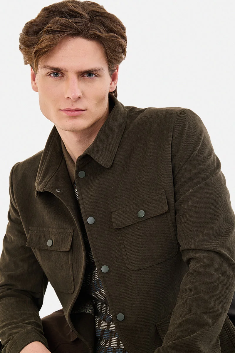 Snitch Brown Snap Button Corduroy Luxe Jacket for Men | Best Price UAE